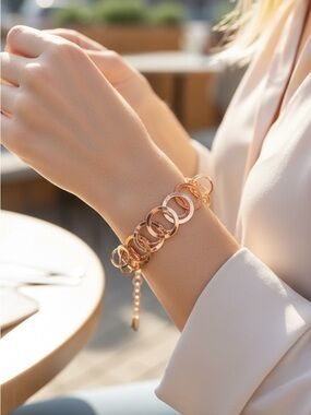Elegant Rose Gold Circle Link Bracelet